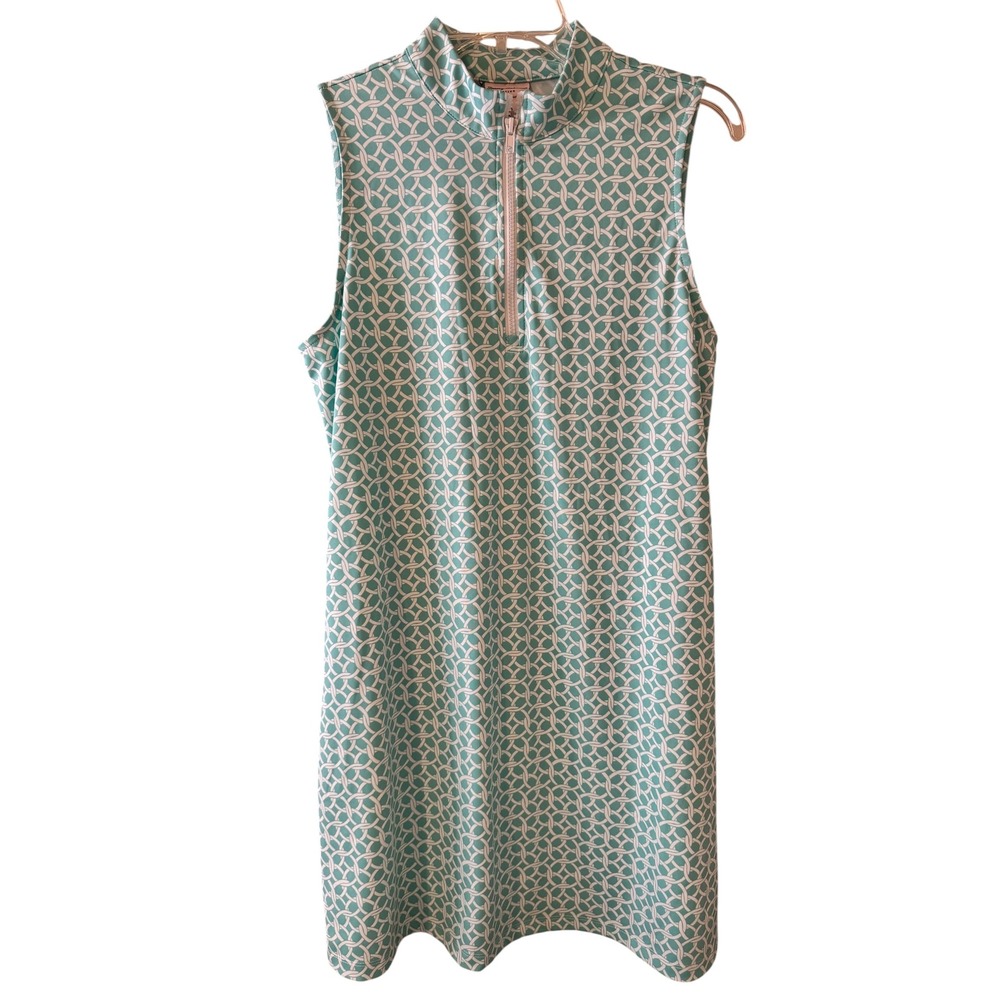 Tommy Bahama Active Womens LAqua Geometric Quarter Zip Sleeveless Golf Dress L